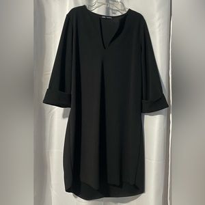 Last Chance 7/18! Zara Loose Black Dress with V-Neck and Cuffed Sleeves